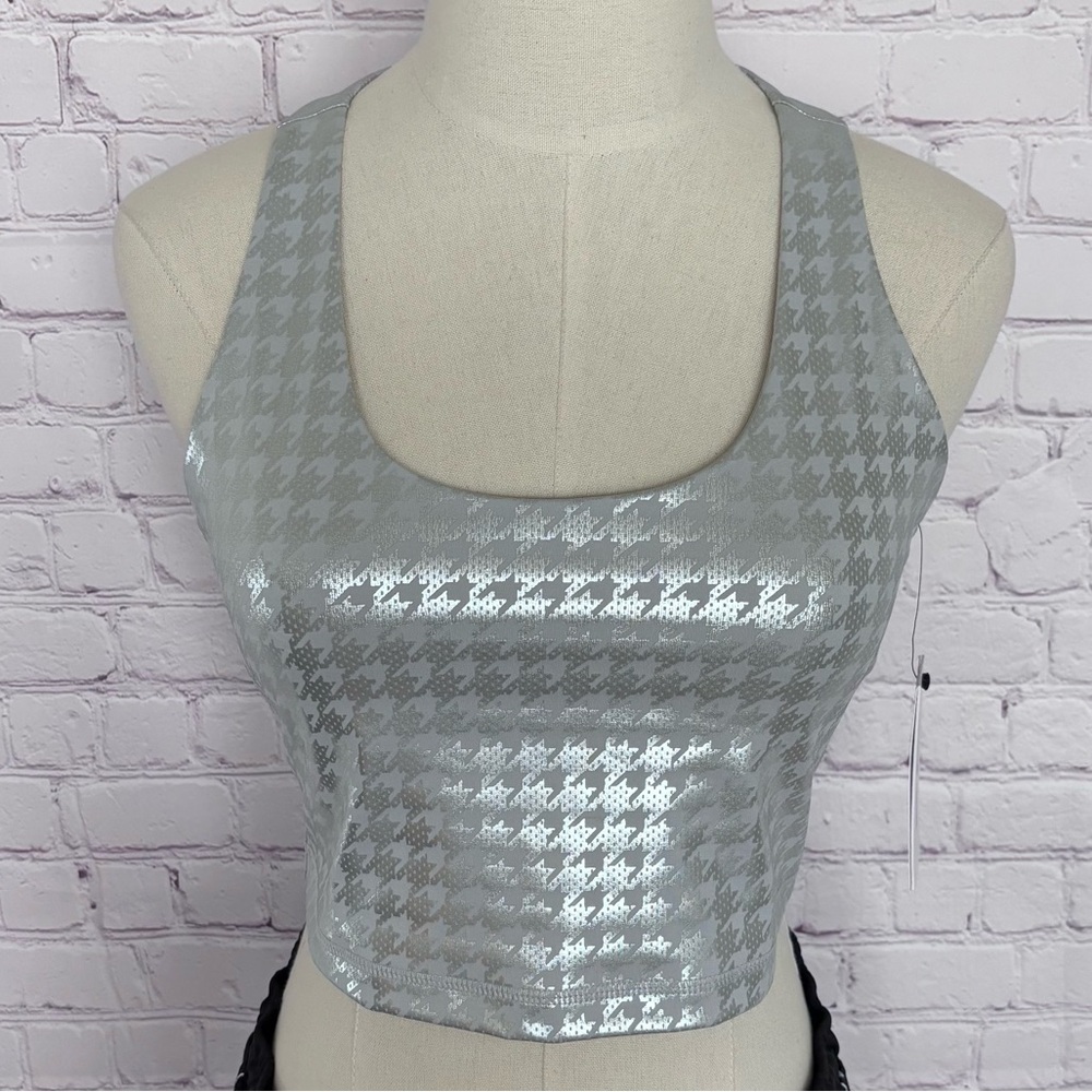 DKNY Metallic Gray Houndstooth Racerback Longline Sports Bra--NWT--M